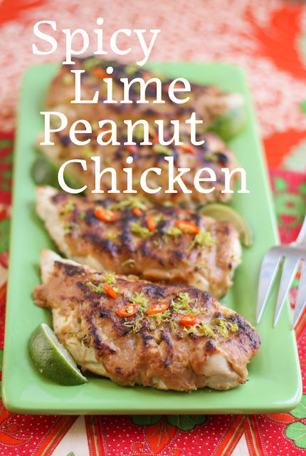 Food Lust People Love: This spicy lime peanut chicken recipe combines zesty lime juice with sweet and salty peanut butter to top boneless chicken breasts for a fabulously delicious main course.