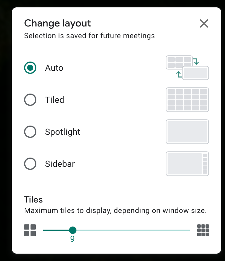 You will see four options: Auto, Tiled, Spotlight, and Sidebar.