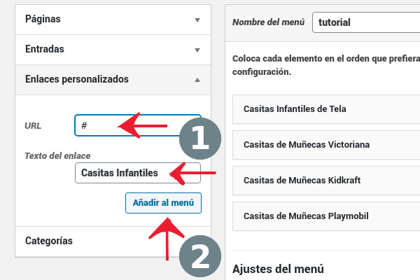 Crear enlace personalizado en un menú de WordPress