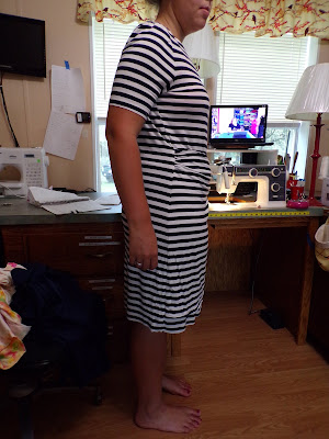 Butterick 6621 View C Navy Stripe Mock Wrap Knit Dress www.sewplus.blogspot.com