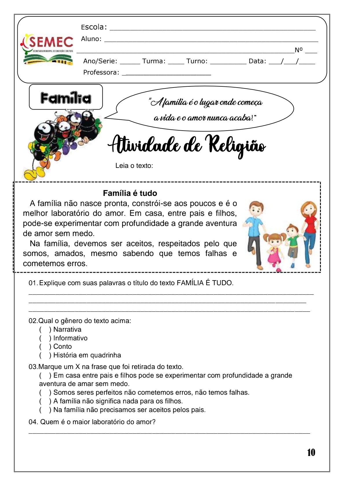 Atividades Ensino Religioso para 2° ano