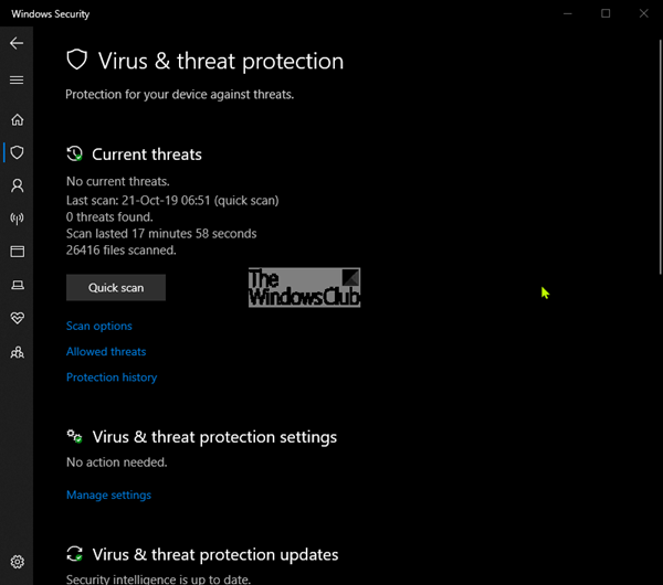 การป้องกันไวรัสและภัยคุกคามใน Windows 10