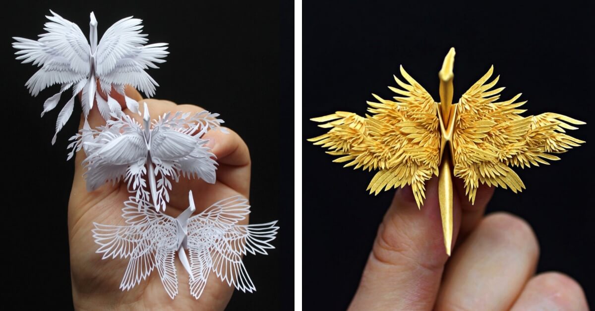Artist Creates Breathtaking Paper Cranes With Feathery Details