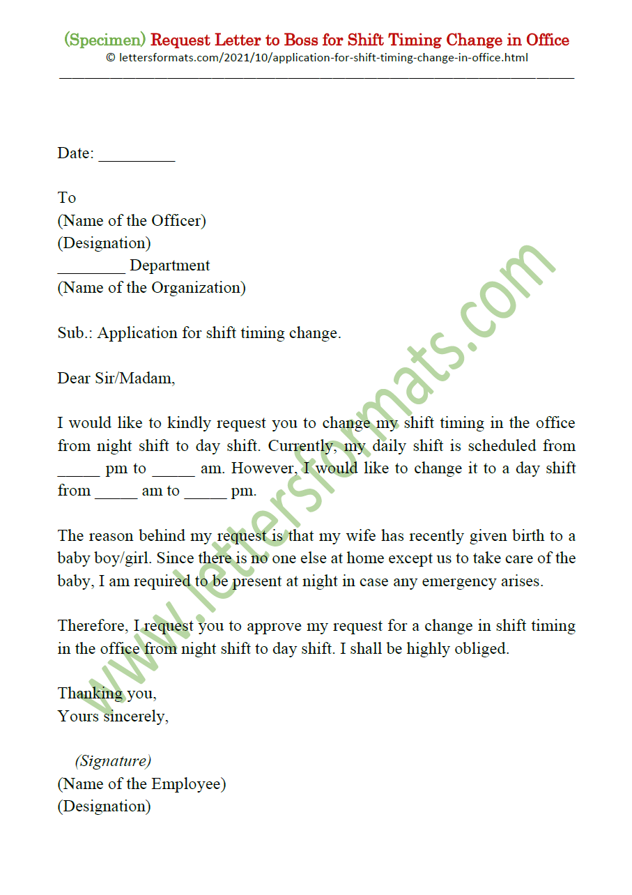 Sample Request Letter to Boss for Shift Timing Change in Office