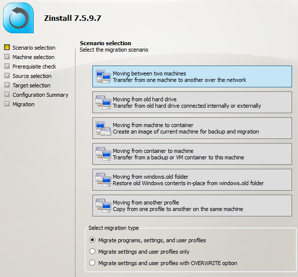Migración de Zinstall Windows 7