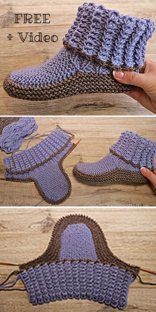 Knit Adult Ribbed Slippers - Free Knitting Pattern + Video 