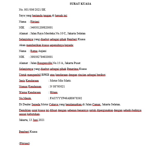 contoh surat kuasa pengambilan bpkb motor contoh surat kuasa pengambilan bpkb motor
