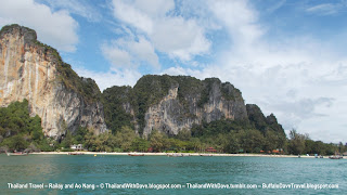 Longtail boat ride from Ao Nang to Railay -  cliffs in background