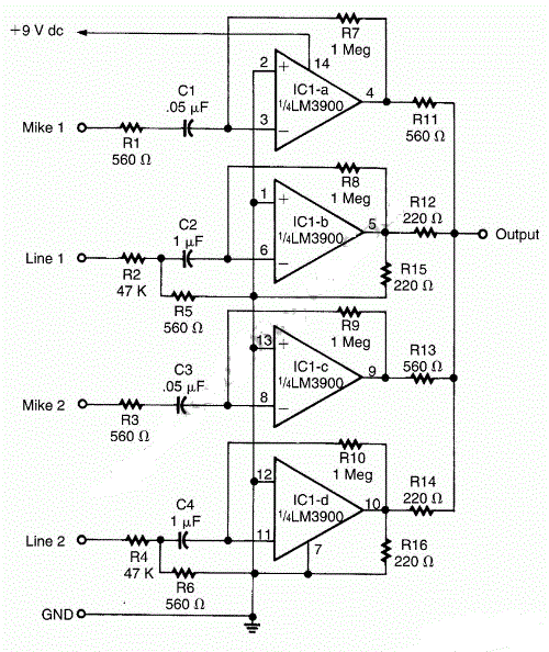 8 Channel Audio Mixer Circuit Diagram