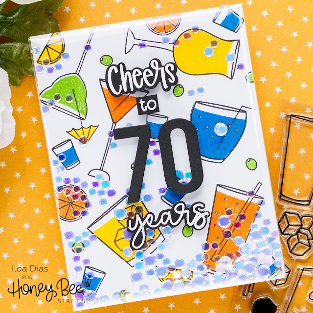 Cheers, 70 Years, Frameless Shaker, Birthday Card, Honey Bee Stamps, Card Making, Stamping, Die Cutting, handmade card, ilovedoingallthingscrafty, Stamps, how to, Atelier Inks, Raise A Glass, 