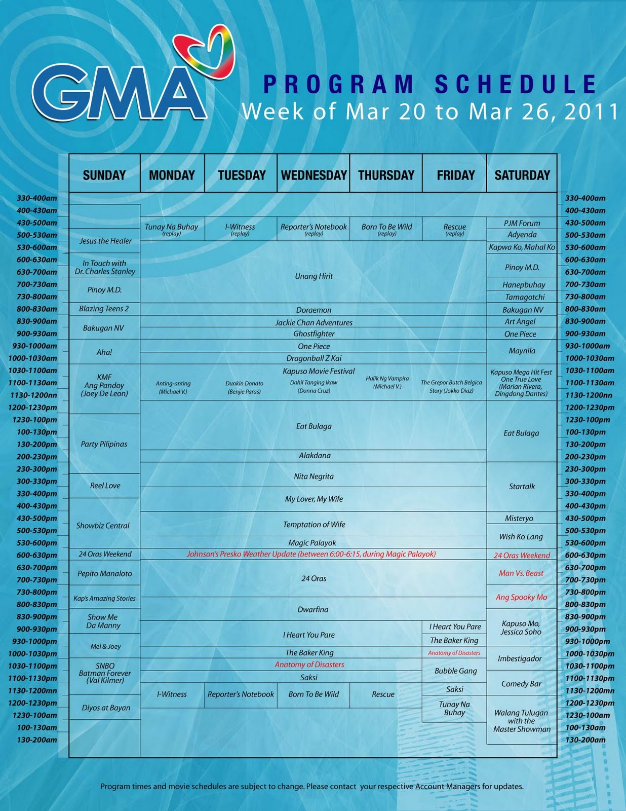 GMPI GMA Program Schedule (4th Week of March)