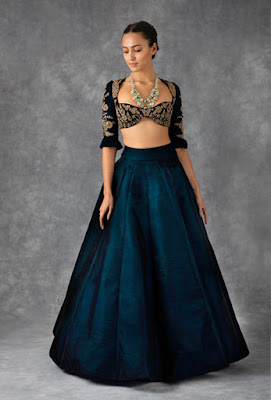 Manish Malhotra Teal Blue Velvet Lehenga Front Side