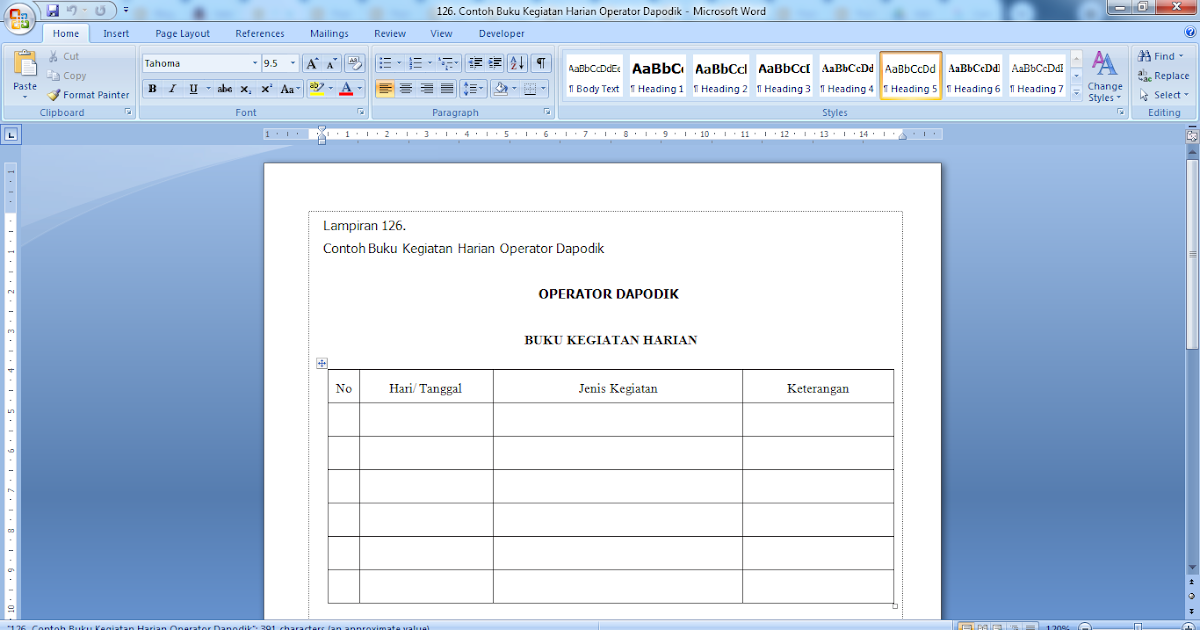 Contoh Buku Kegiatan Harian Operator Dapodik
