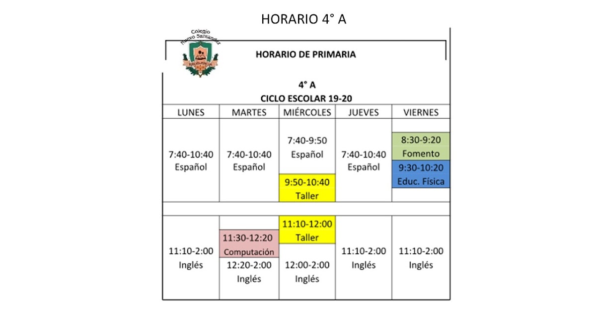 4oA INGL S TAREAS HORARIO 4 A 4oa-ingl-s-tareas-horario-4-a