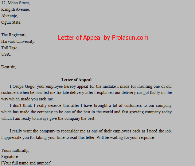 How to Write Letter of Appeal | Free Sample of Letter of Appeal 