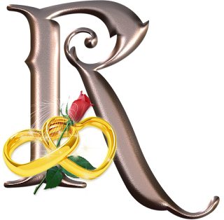 Alfabeto Cromado con Corazones Dorados y Rosa Roja.