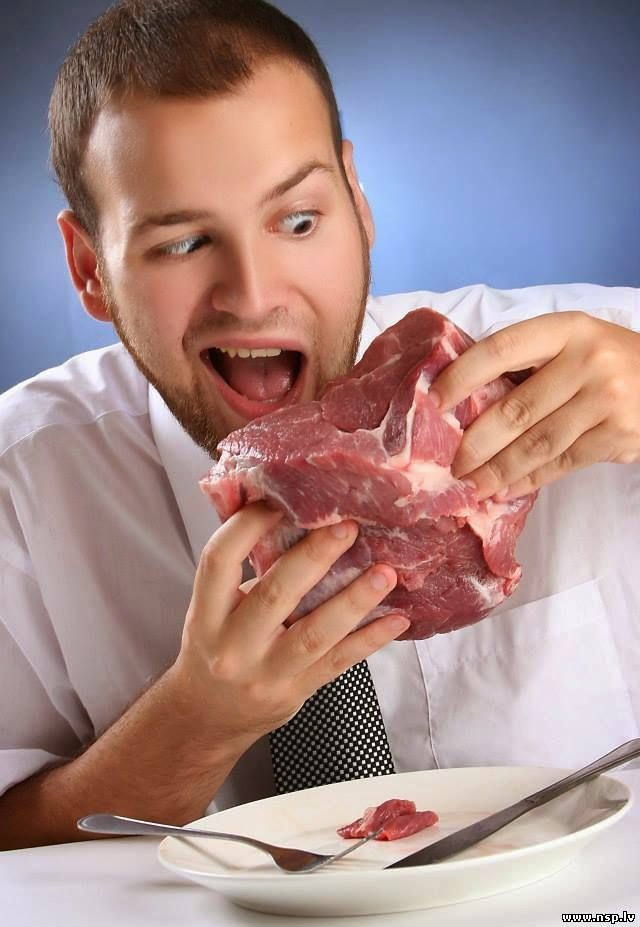 Мясо едят г. Мужчина ест.