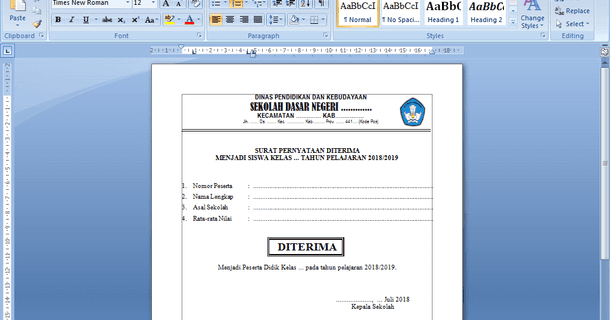 Contoh Surat Pernyataan Diterima Menjadi Siswa Baru Tahun 2018 Arsip Guru