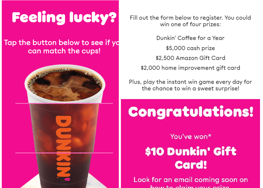 Dunkin Donuts Instant Win Giveaway 11 000 Win 5 Or 10 Dunkin Gift Cards Dunkin Masks Or Cups Daily Entry Ends 2 1 21 Heavenly Steals