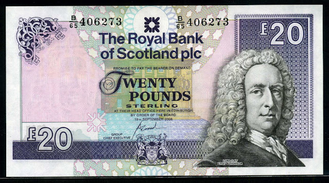 Royal Bank of Scotland notes currency Twenty Pounds Sterling banknote