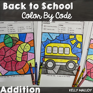 Back to School Color By Number Worksheets Addition