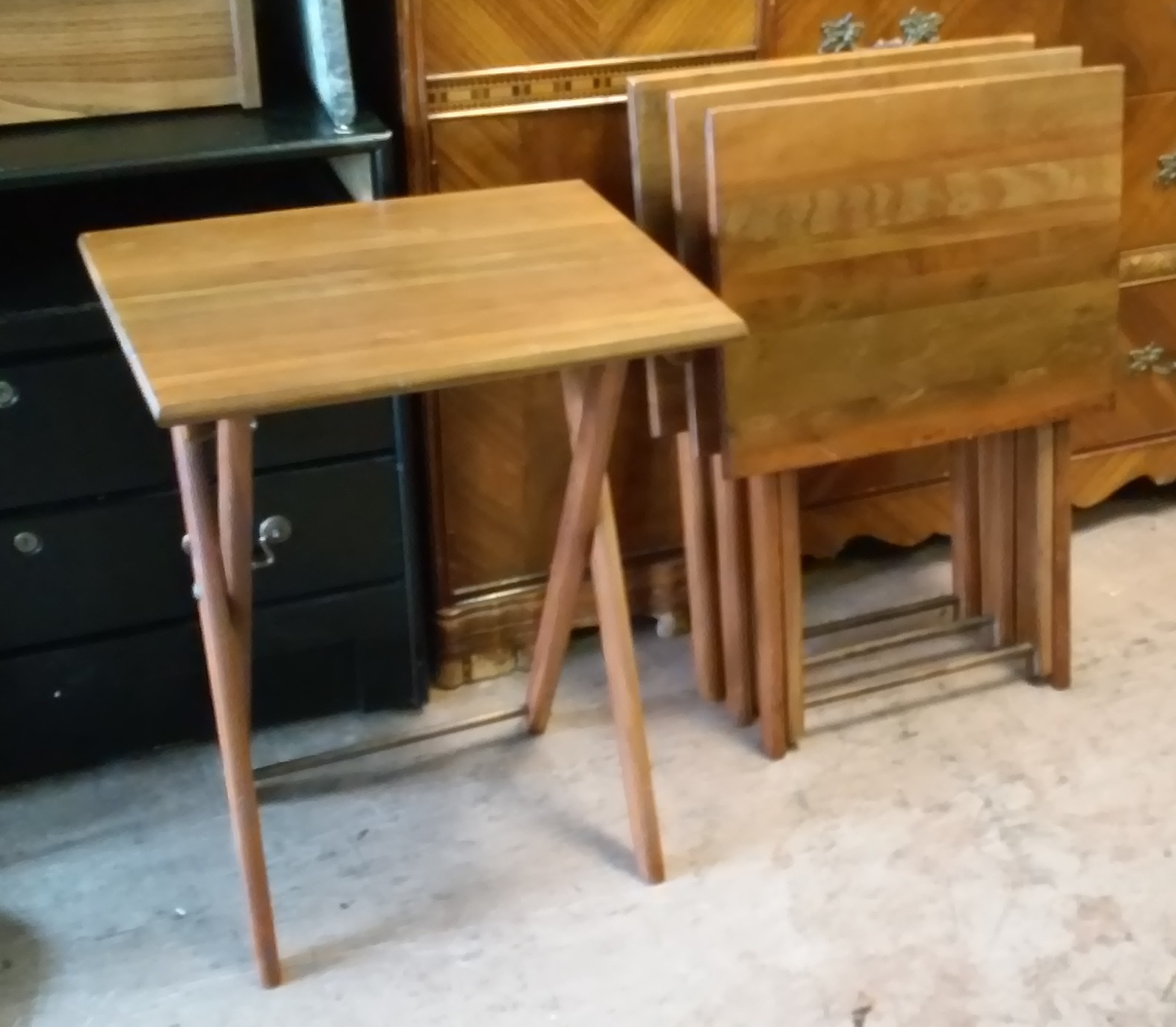 UHURU FURNITURE & COLLECTIBLES SOLD 4 Asian Teak TV Trays with