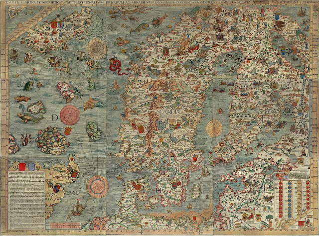 Carta Marina известного скандинавского путешественника Олафа Магнуса, изданная в 16 веке