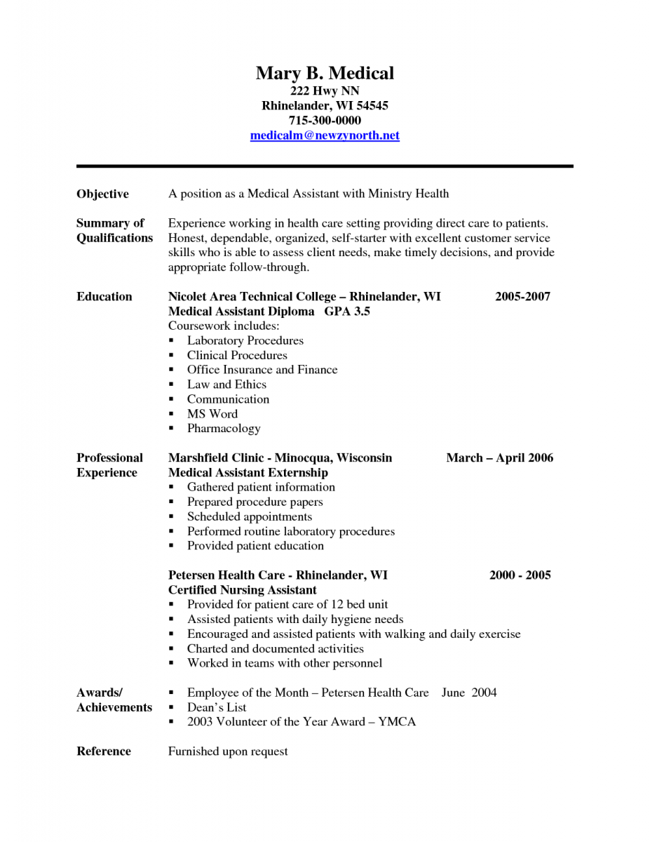 Sample Of A Medical Assistant Resume Sample Resumes