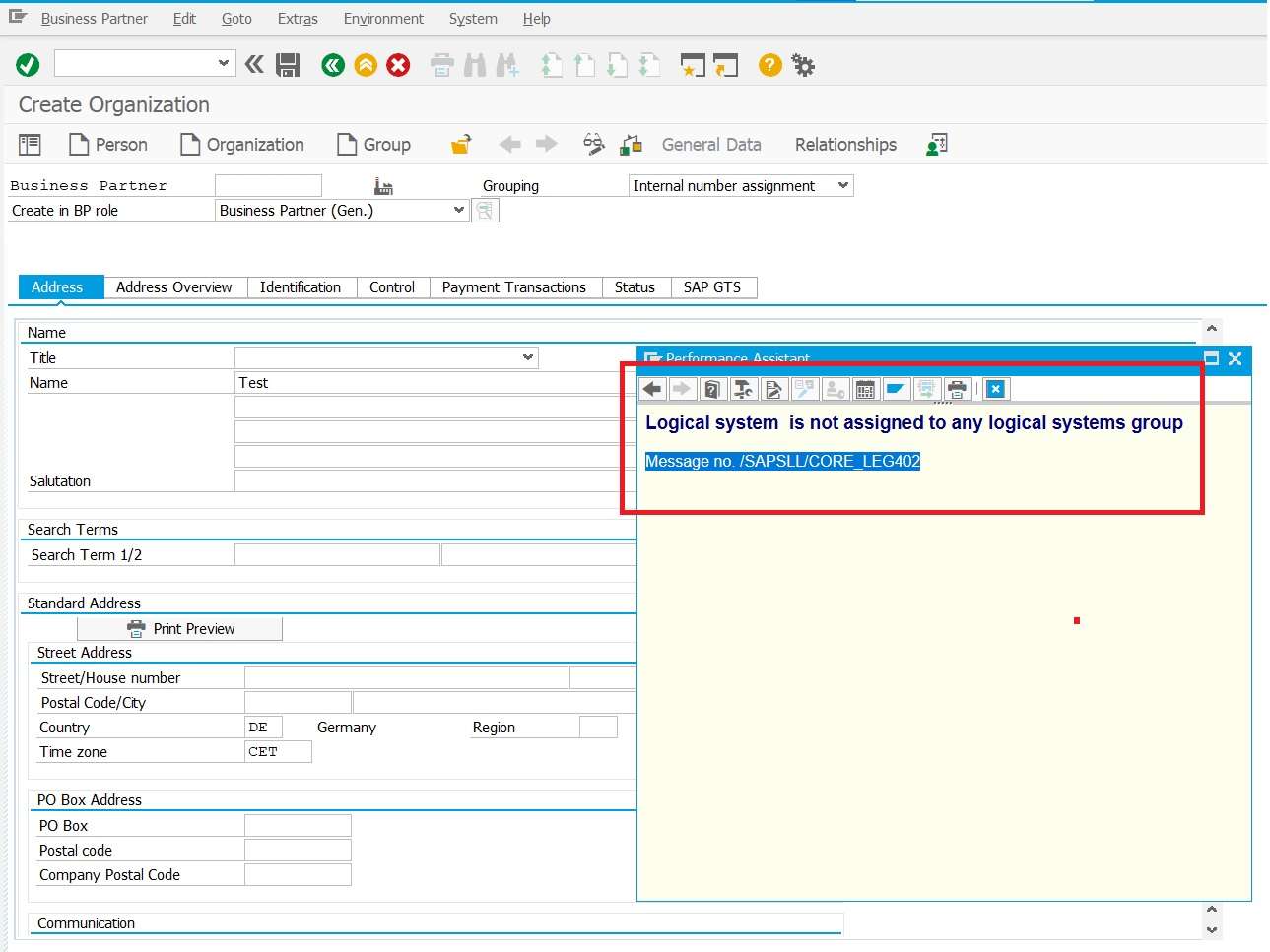 Logical system  is not assigned to any logical systems group in sap gts /SAPSLL/CORE_LEG402
