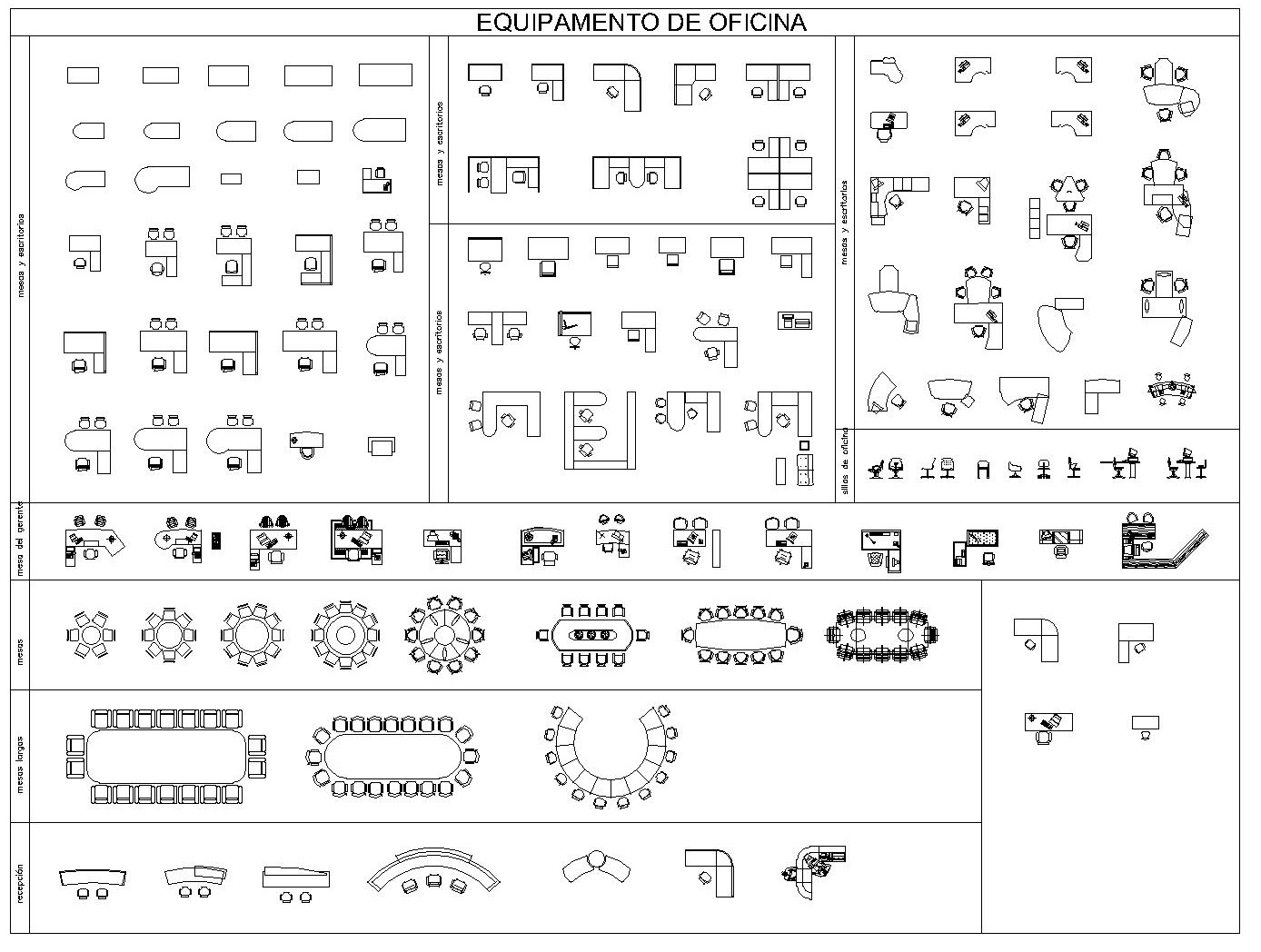 Descarga Pack de Bloques AutoCad Equipos de Oficina en planta y vista en alzado AutoCad. Cad