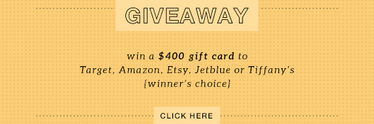 GIVEAWAY: $400 gift card to Target, JetBlue, Tiffany's, Etsy or Amazon