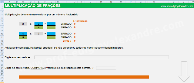 Multiplicação de frações [Planilha do Excel]