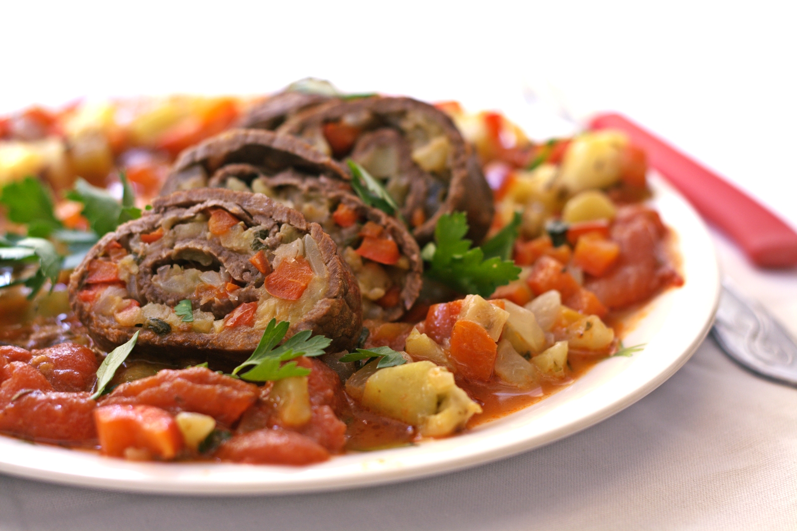 JosieLee Veal Roulade {with Herbed Eggplant & Peppers}