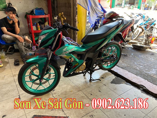 Sơn xe máy Honda Sonic màu xanh ngọc cực đẹp