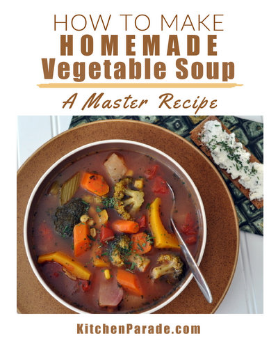 How to Make Homemade Vegetable Soup, a master recipe ♥ KitchenParade.com. Never the same twice! Perfect for CSA members, farmers market shoppers and all vegetable lovers!