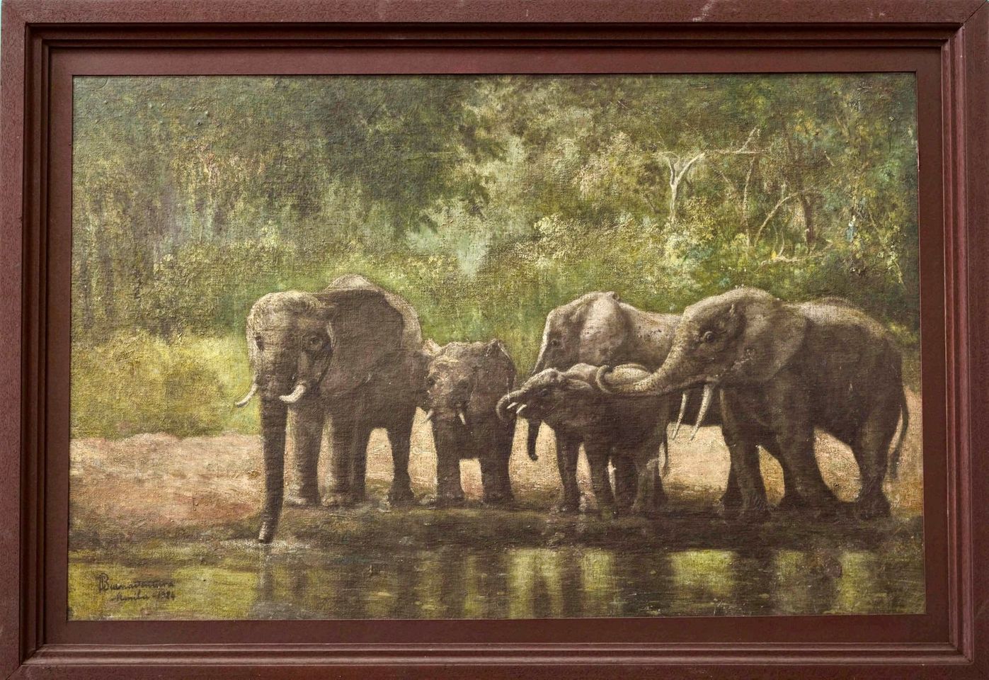 Elephants in Jardin Botanico painting by Teodoro P. Buenaventura