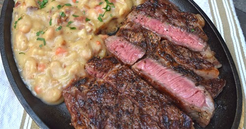 Ribeye Steak with White Beans and Bacon