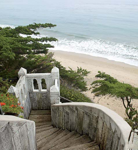 Old world stone stairs to beach, Malibu, Richard Shapiro residence, image via Architectural Digest, as seen on linenandlavender.net
