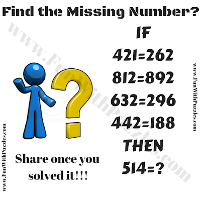 If 421=262, 812=892, 632=296, 442=188 Then 514=?. Can you solve this Teens Logical Challenge?