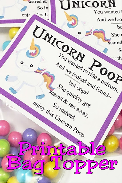 Make someone smile today with this fun Unicorn Poop bag topper printable with my unique poem written especially for your friends and Unicorn party guests.  You'll be glad you stopped by and grabbed it as you pop some yummy, pretty treats in your mouth today.