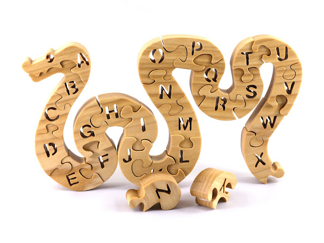 Handmade Wooden Alphabet Snake Puzzle Toy