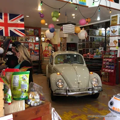 VW Bug parked inside Rocket Fizz candy shop near Bubblegum Alley in San Luis Obispo, California