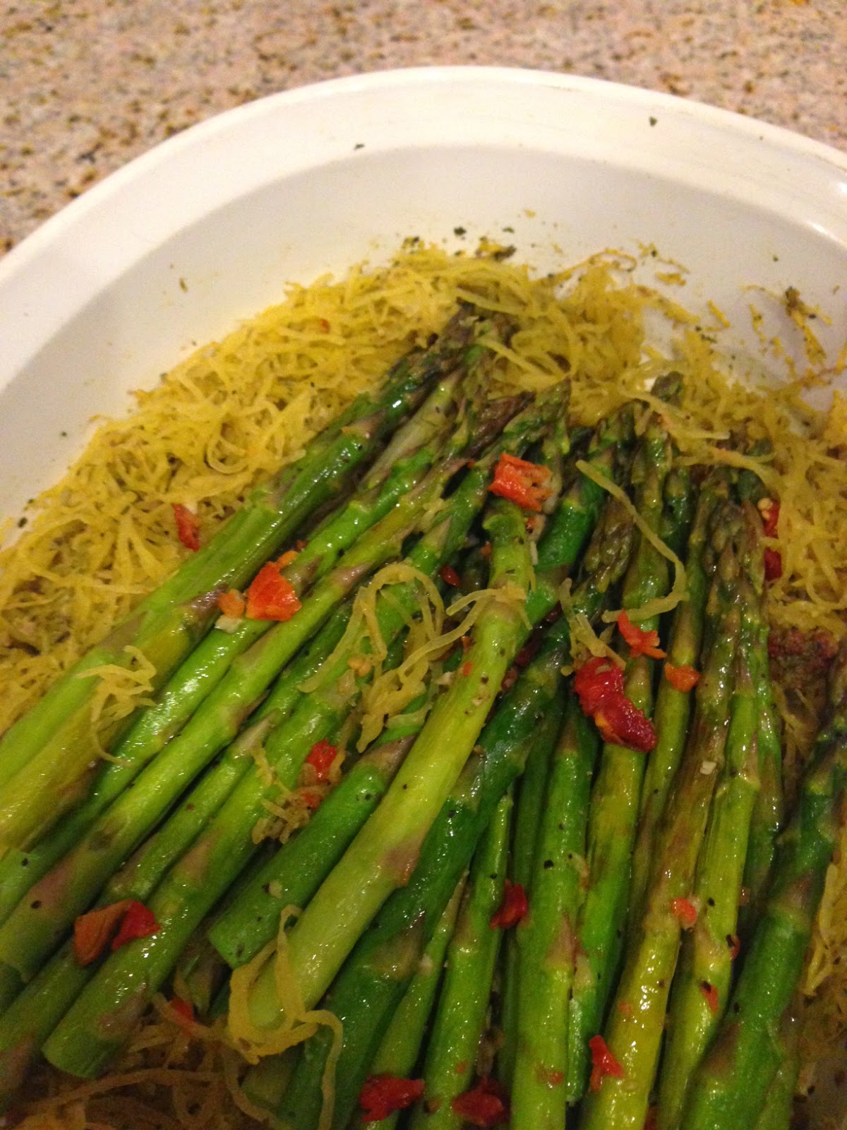Heart Healthy Gourmet Cooking Roasted Asparagus with Spaghetti Squash