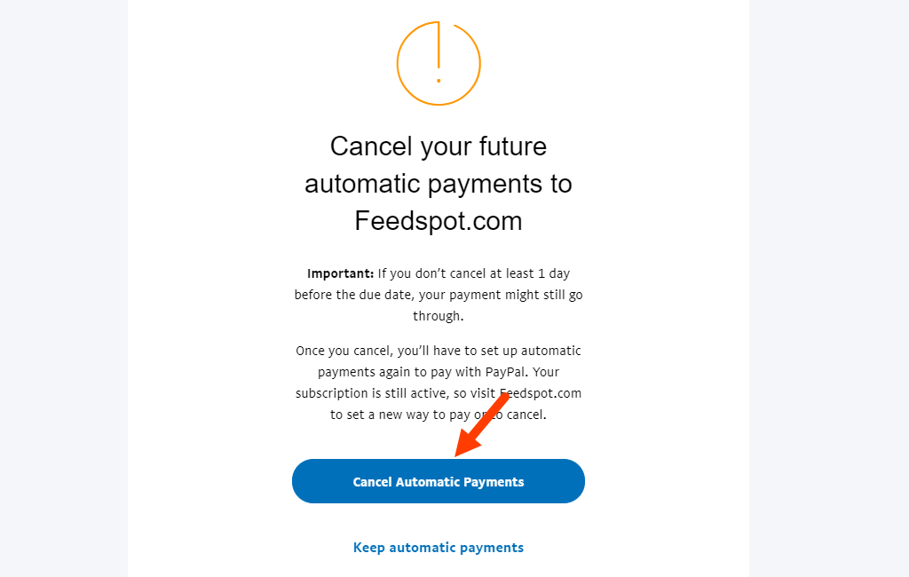 PayPal Cancel Automatic Payments to Feedspot