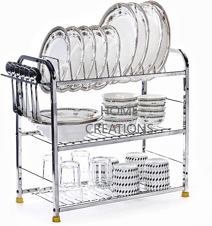 Home Creations 3 Layer 18 Inch Kitchen Dish Rack Plate Cutlery Stand / Kitchen Utensils Rack / Modern Kitchen Storage Rack