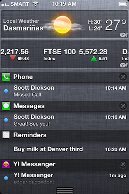 The iPhone 4S Notification Center.