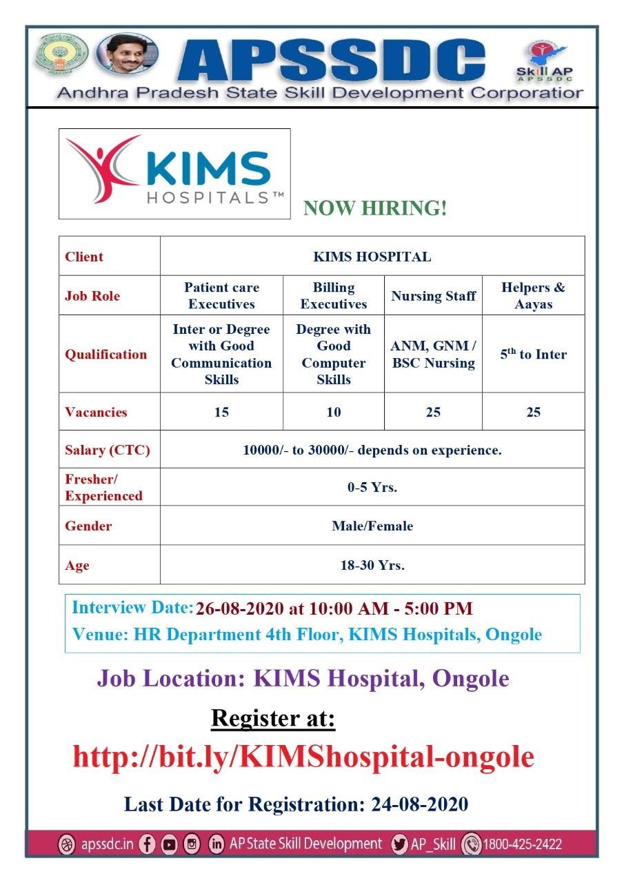 KIMS Hospitals Hiring Patient Care Executives / Billing Executives