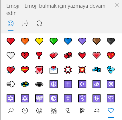 Windows'ta Kalp Emoji Sembolleri