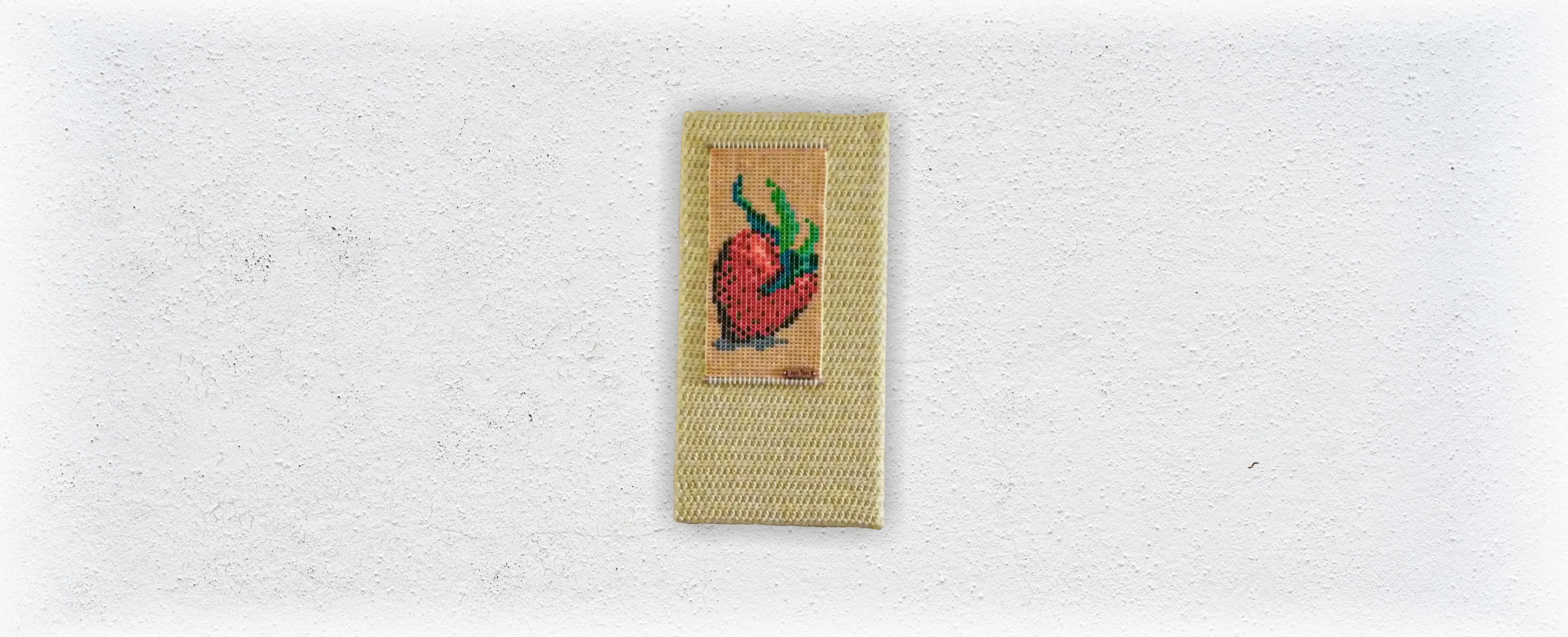 Strawberry One Bead and Fiber Fine Art Tapestry by Jen Ten Art