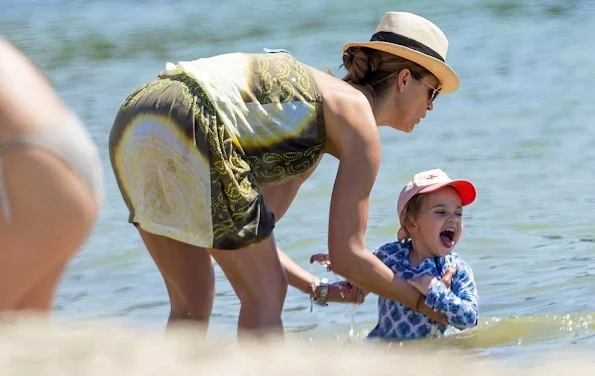 Princess Madeleine, Princess Leonore and Prince Nicolas of Sweden on holiday in Saint Tropez, France. Princess Madeleine wears new summer dress, skirt, tops